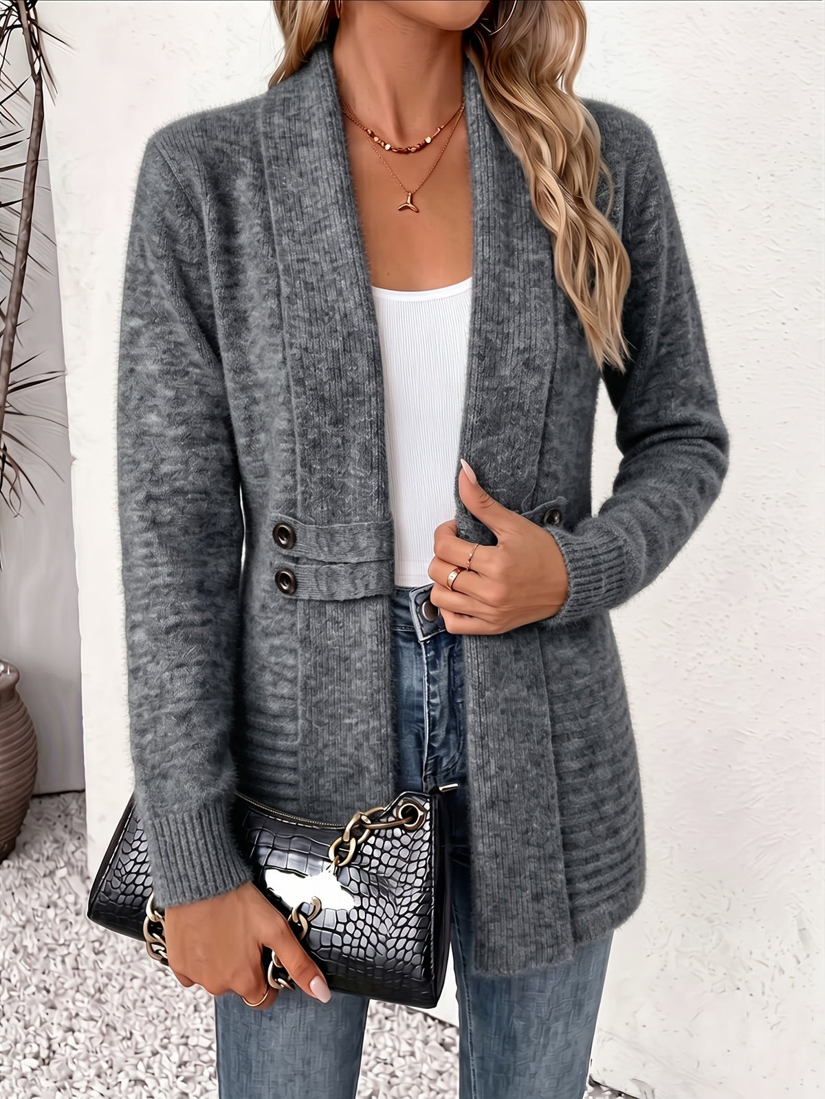 Harlow™ | Ribbed Knit Button-Tab Cardigan
