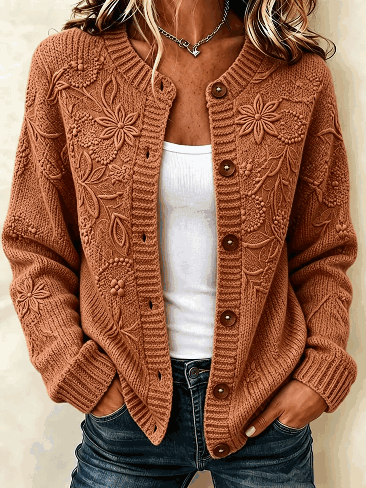Riah™ | Casual and comfortable long-sleeved floral cardigan