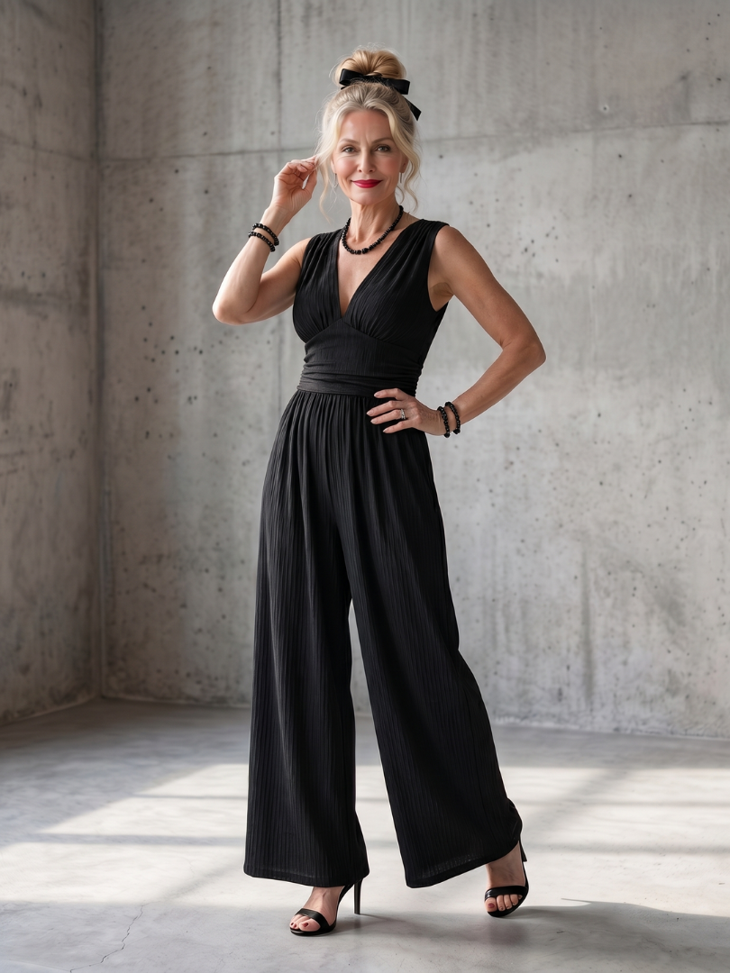 Vincenza | Deep V Waist Defined Wide Leg Jumpsuit