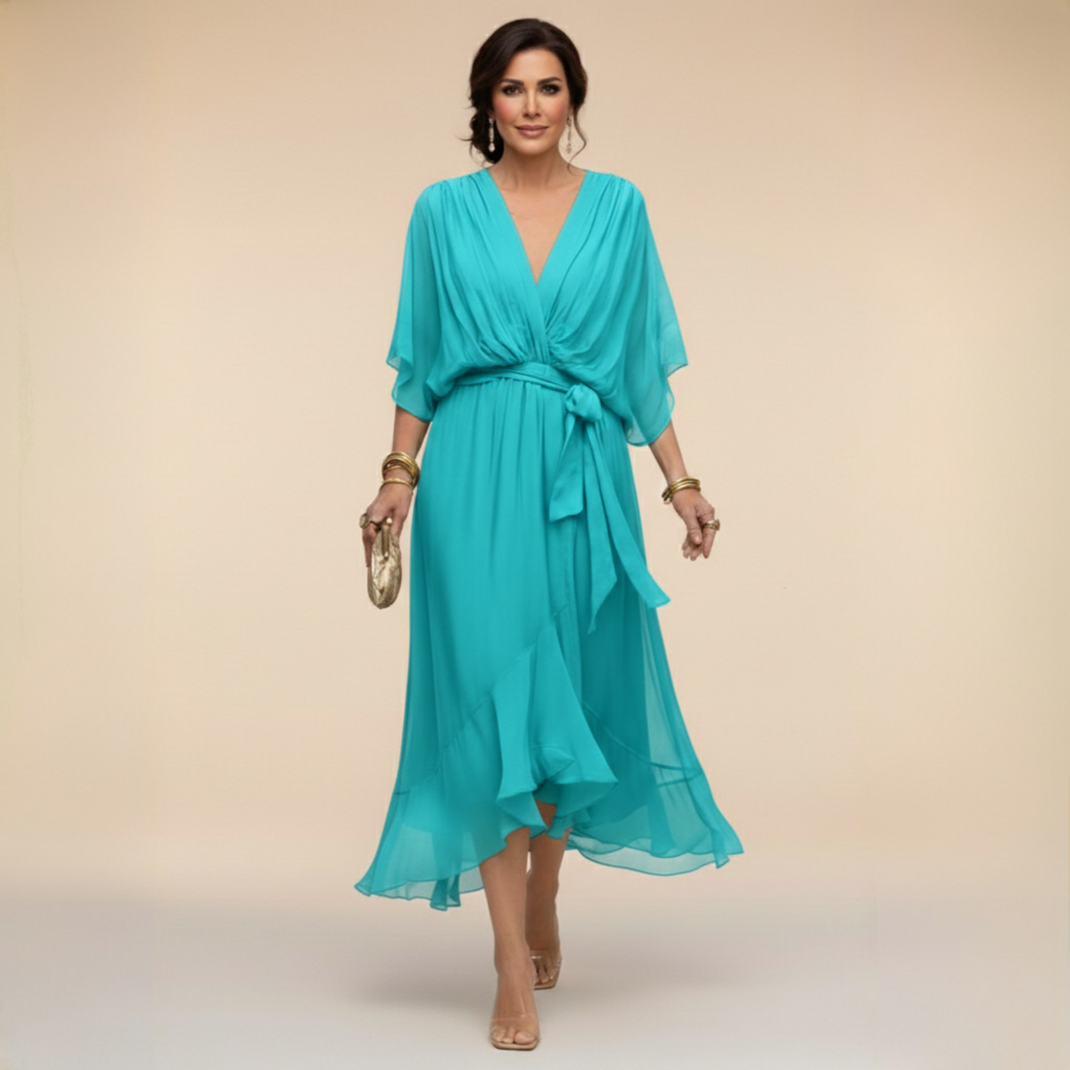 Valérie | Robe midi fluide cache-cœur