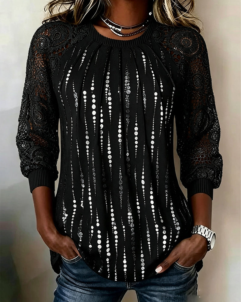 Morgen™ | Round Neck, High Neck, Gathered, Lace Polka Dot