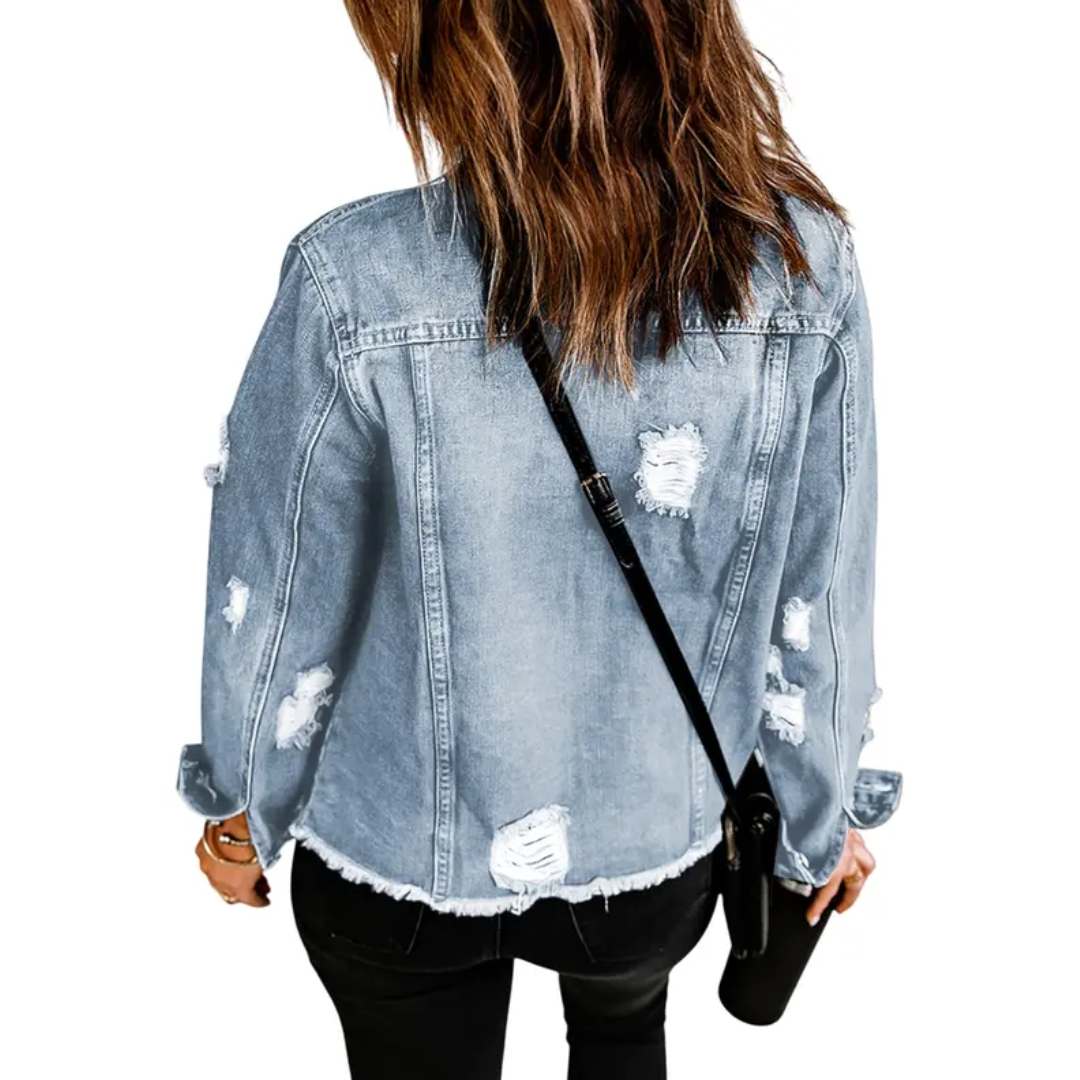 Candice | Jeans Jacket, Distressed Raw Hem Relaxed Fit