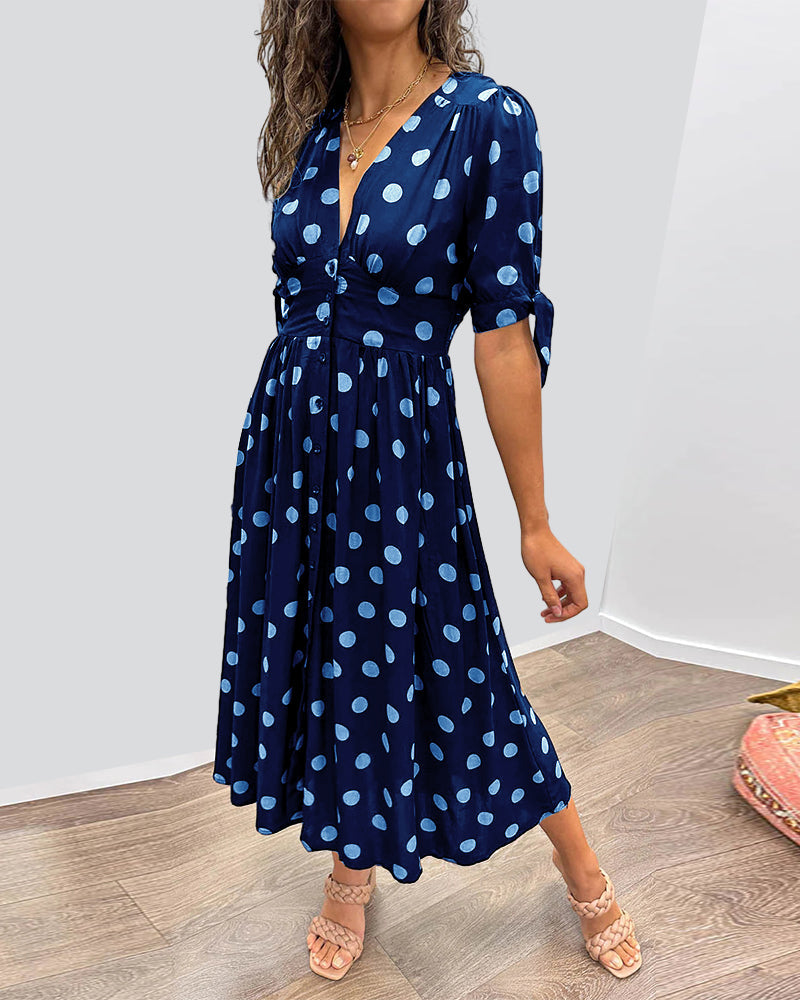 Lucie | Élégante robe midi à pois ludiques