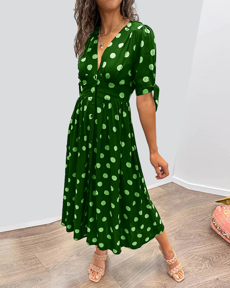 Lucie | Élégante robe midi à pois ludiques