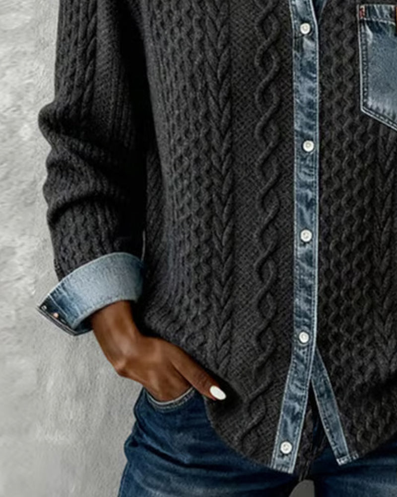 Lyséa | Chemise en denim et maille cosy