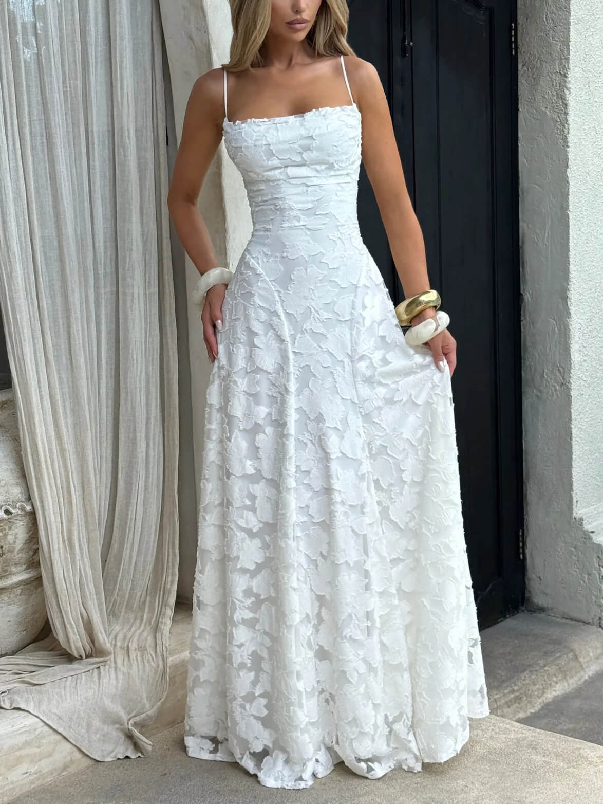 Soraya | Robe de soirée luxueuse en jacquard à encolure droite