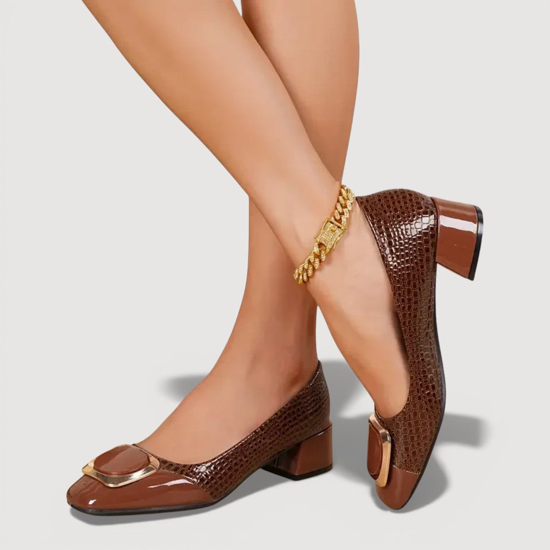 Livana | Escarpins croco à talon bloc