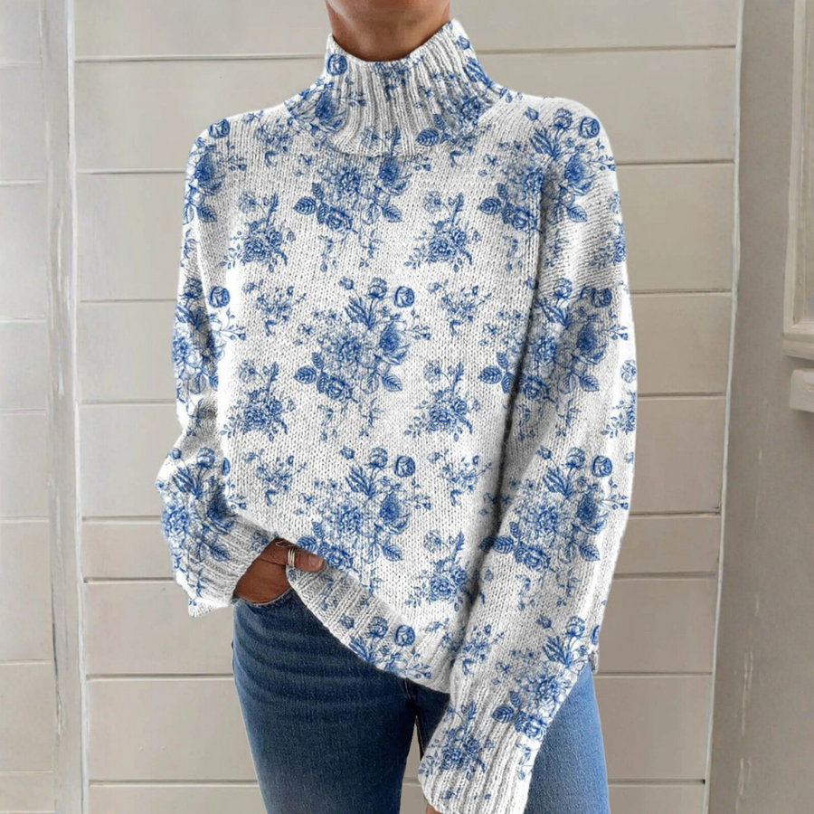 Hannah - Artistic floral print turtleneck sweater