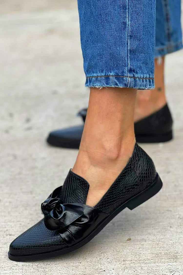 Aliénor | Mocassins noirs à nœud brillant