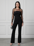 Oksana | Sheer Fitted Bodice Flared Leg Jumpsuit