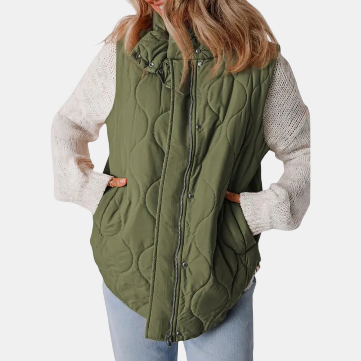 Susan | Women's Puffer Vest Quilted Zip Up Snap Button Sleeveless Coat