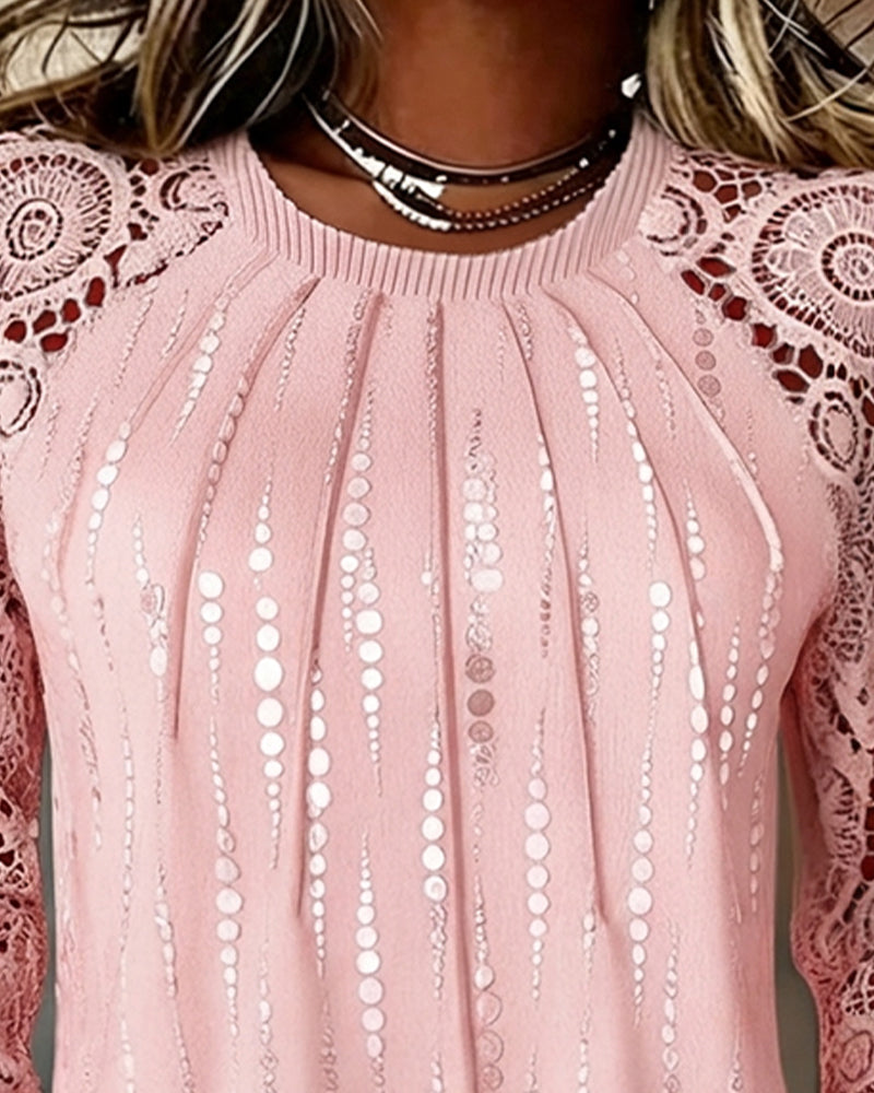 Morgen™ | Round Neck, High Neck, Gathered, Lace Polka Dot