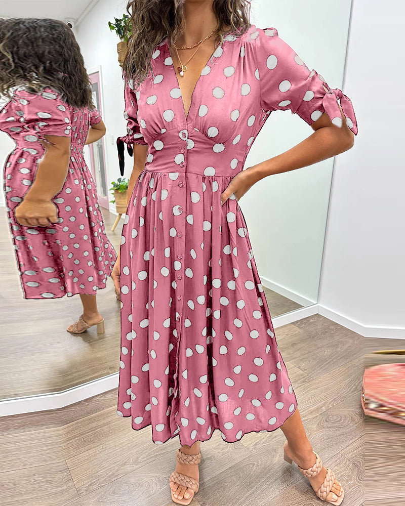 Lucie | Élégante robe midi à pois ludiques