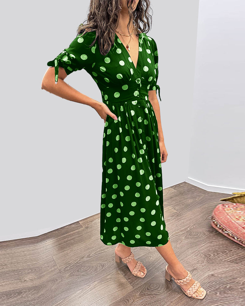 Lucie | Élégante robe midi à pois ludiques