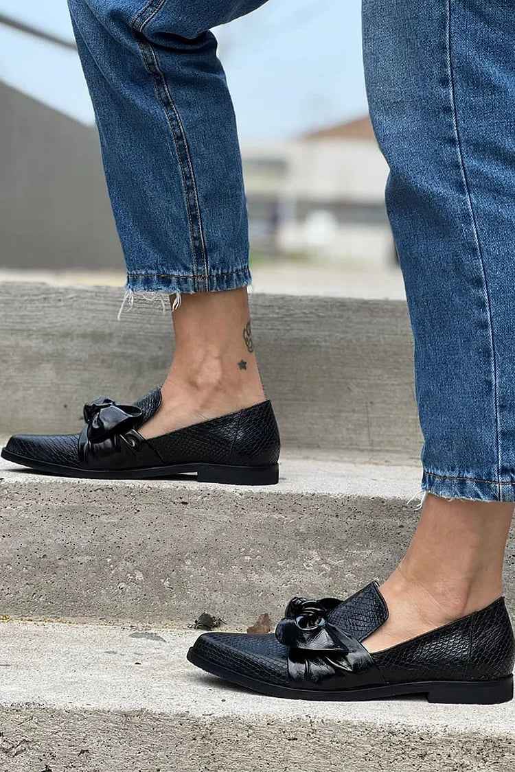 Aliénor | Mocassins noirs à nœud brillant