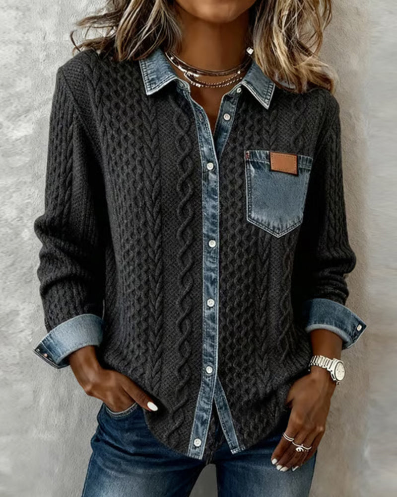 Lyséa | Chemise en denim et maille cosy