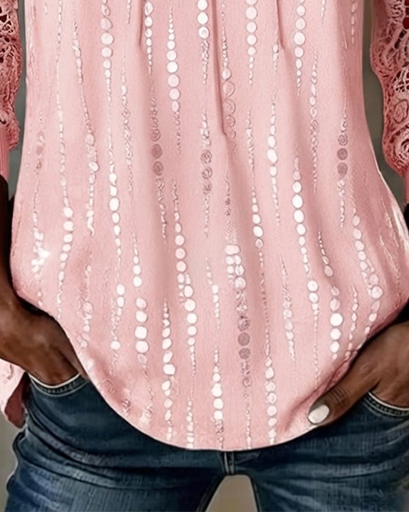 Morgen™ | Round Neck, High Neck, Gathered, Lace Polka Dot