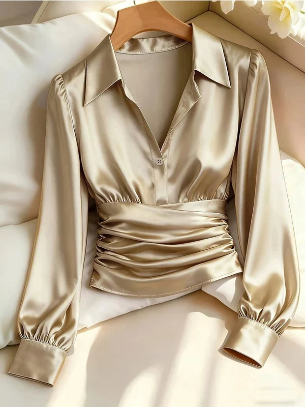 Women's Cinched-Waist Long-Sleeve Shirt