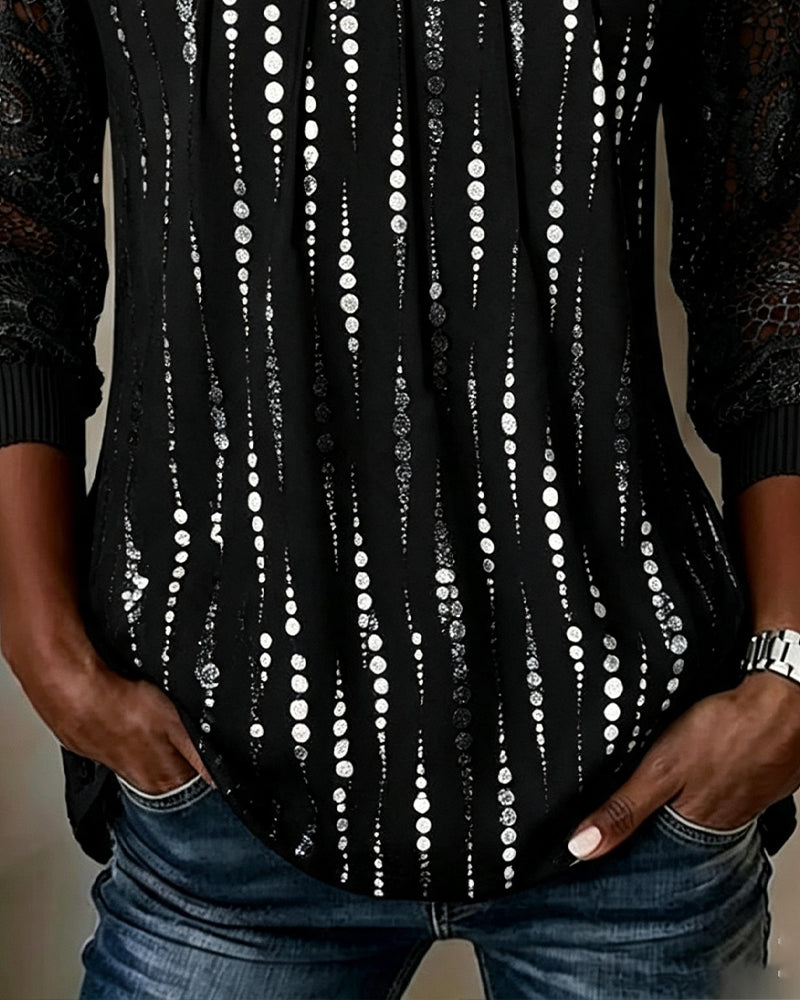 Morgen™ | Round Neck, High Neck, Gathered, Lace Polka Dot