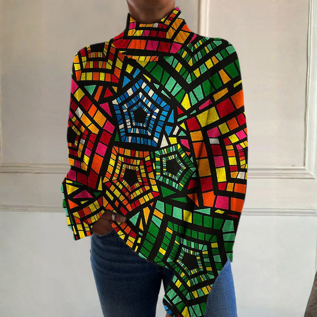 Kennedy - Retro colourful geometric art print turtleneck sweater
