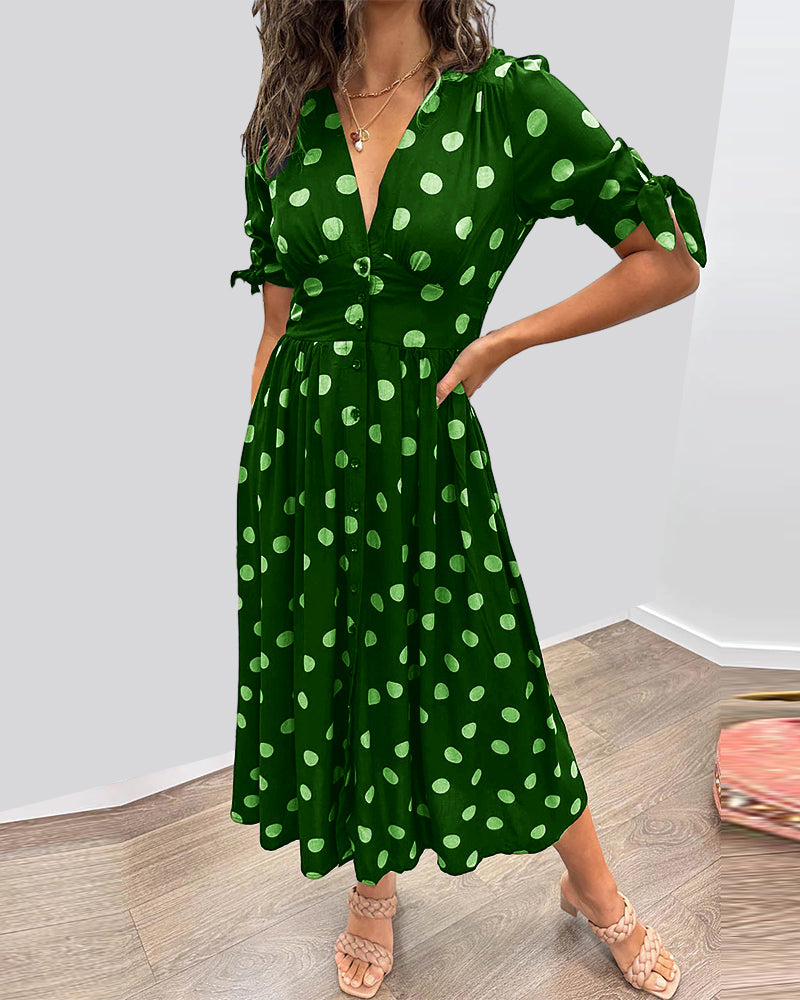 Lucie | Élégante robe midi à pois ludiques