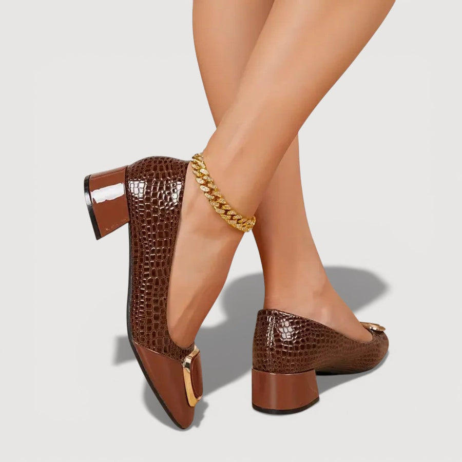 Livana | Escarpins croco à talon bloc