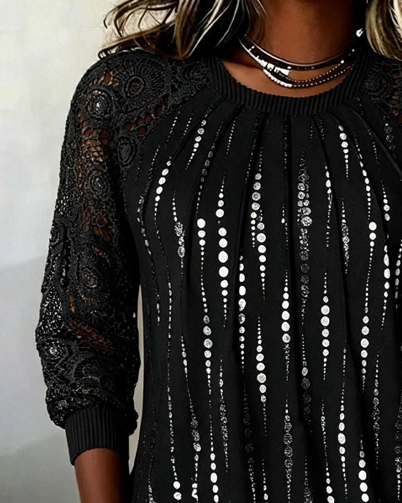 Morgen™ | Round Neck, High Neck, Gathered, Lace Polka Dot