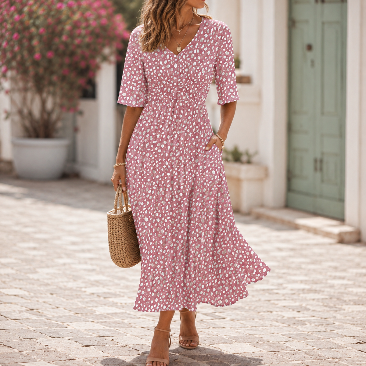 Solène | Robe midi élégante à effet gainant ventre