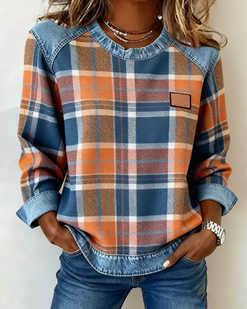 Élora | Chemise carreaux & denim
