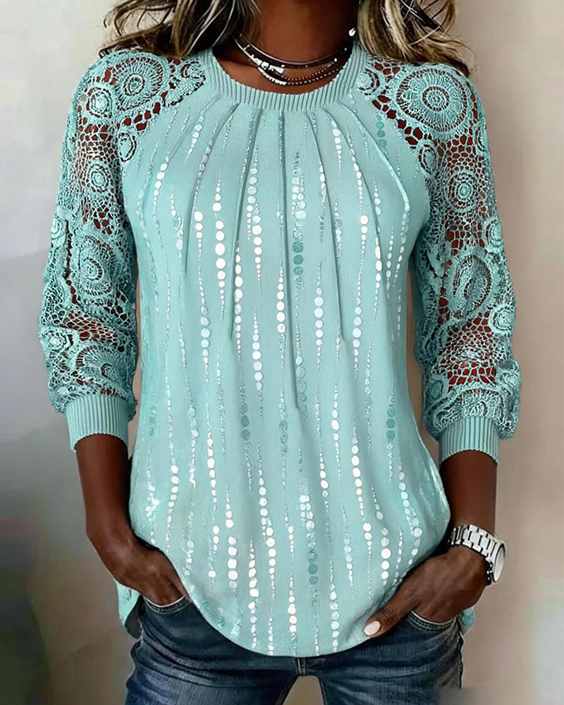 Morgen™ | Round Neck, High Neck, Gathered, Lace Polka Dot