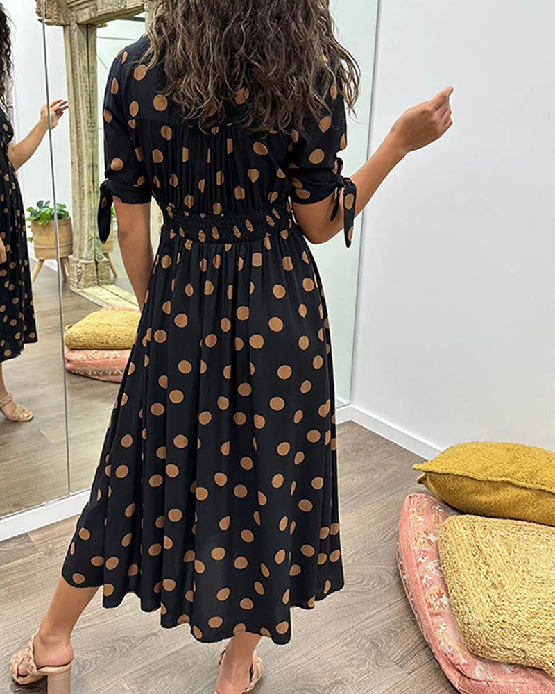 Lucie | Élégante robe midi à pois ludiques