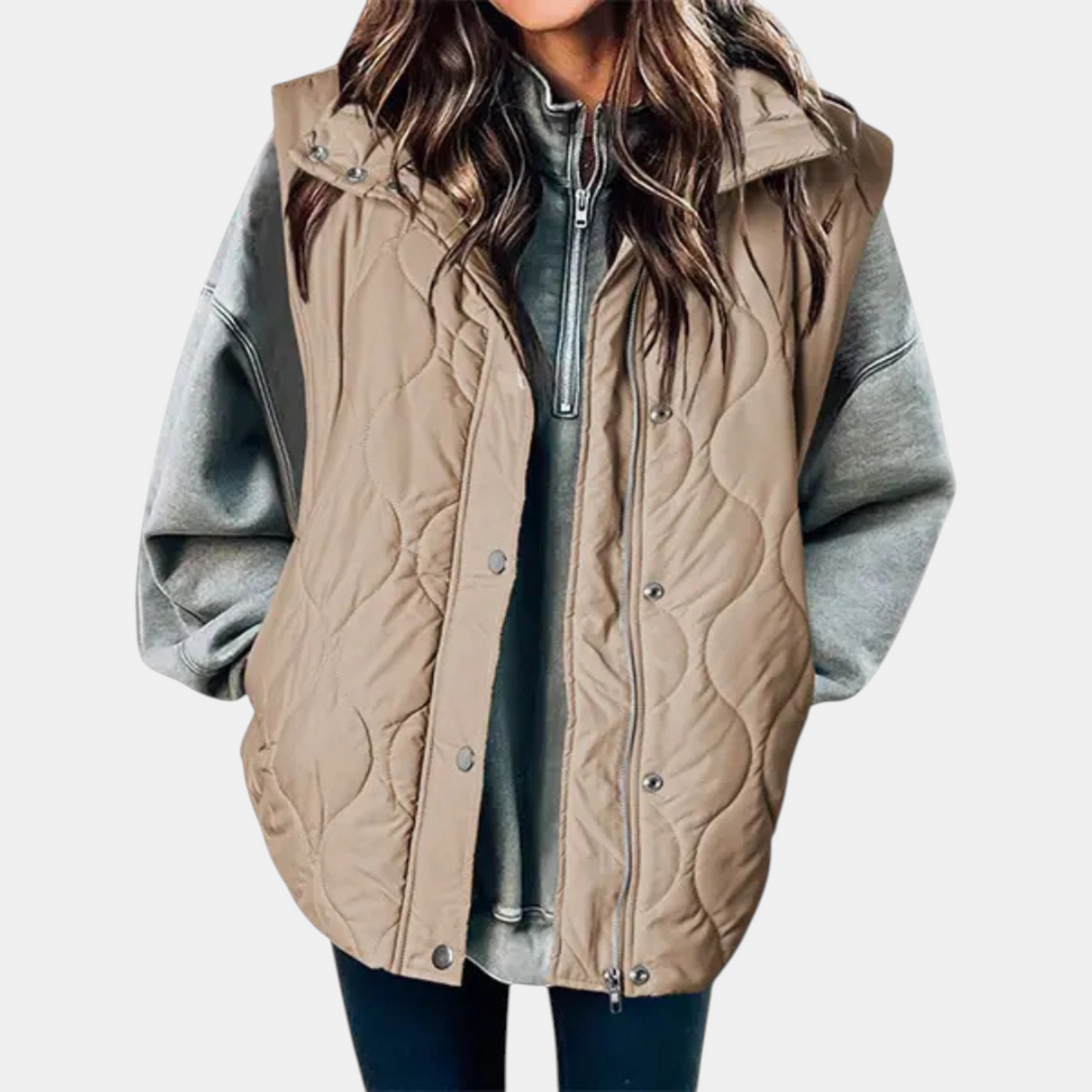 Susan | Women's Puffer Vest Quilted Zip Up Snap Button Sleeveless Coat