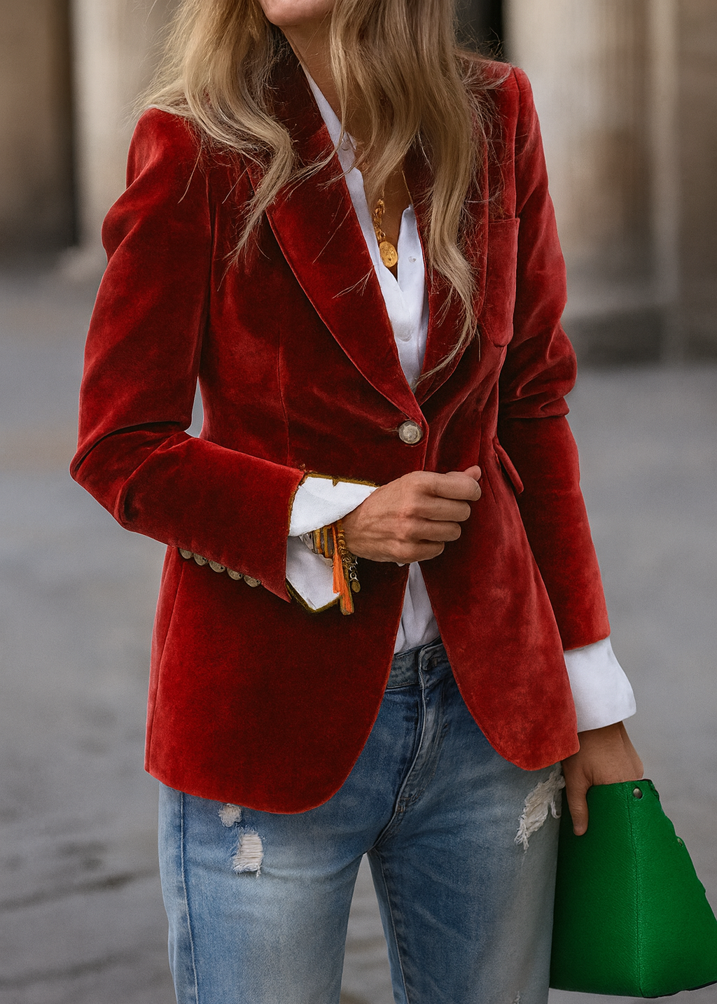 Cléa | Blazer en velours à boutons dorés
