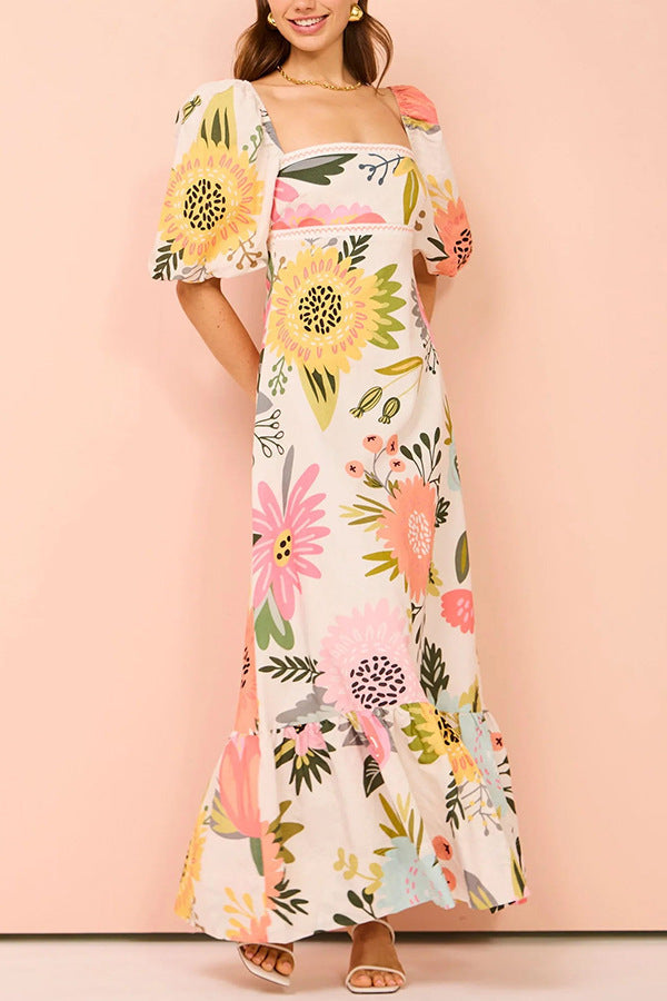 Isabelle | Robe longue à imprimés artistiques d'été
