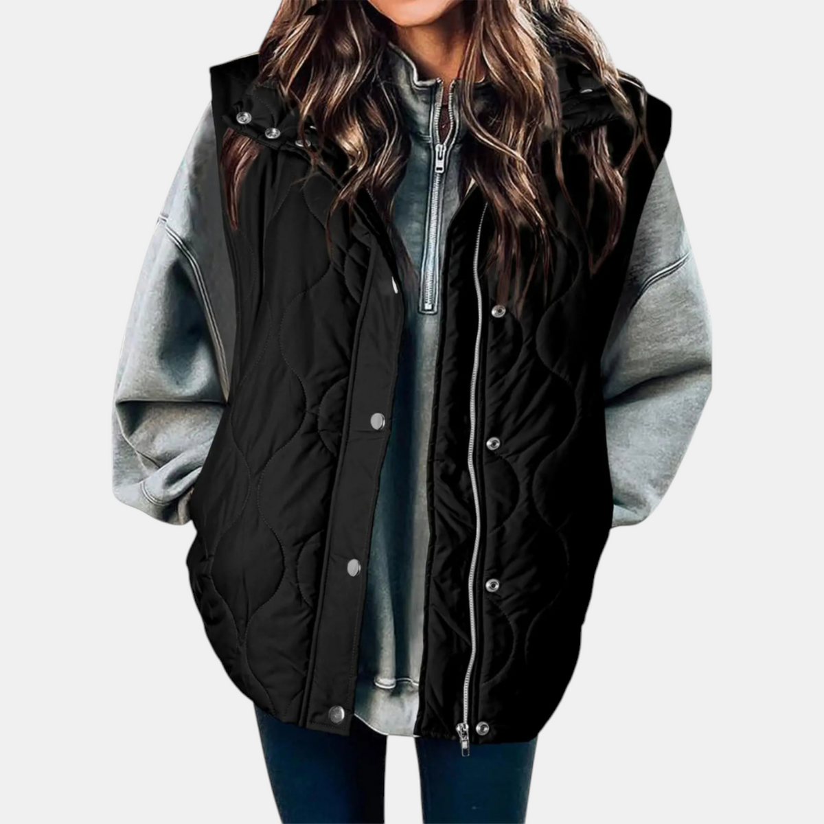 Susan | Women's Puffer Vest Quilted Zip Up Snap Button Sleeveless Coat