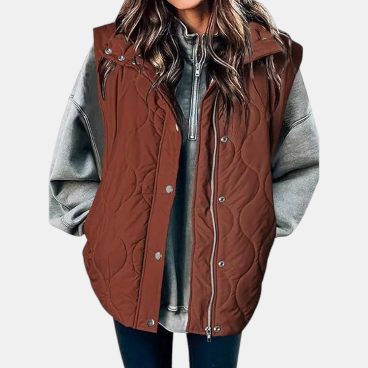 Susan | Women's Puffer Vest Quilted Zip Up Snap Button Sleeveless Coat