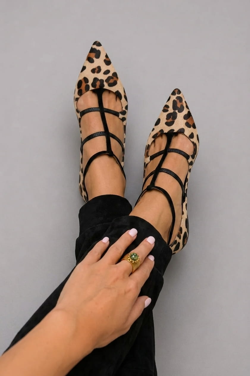 Bridget - Heels with Leopard Print Strap