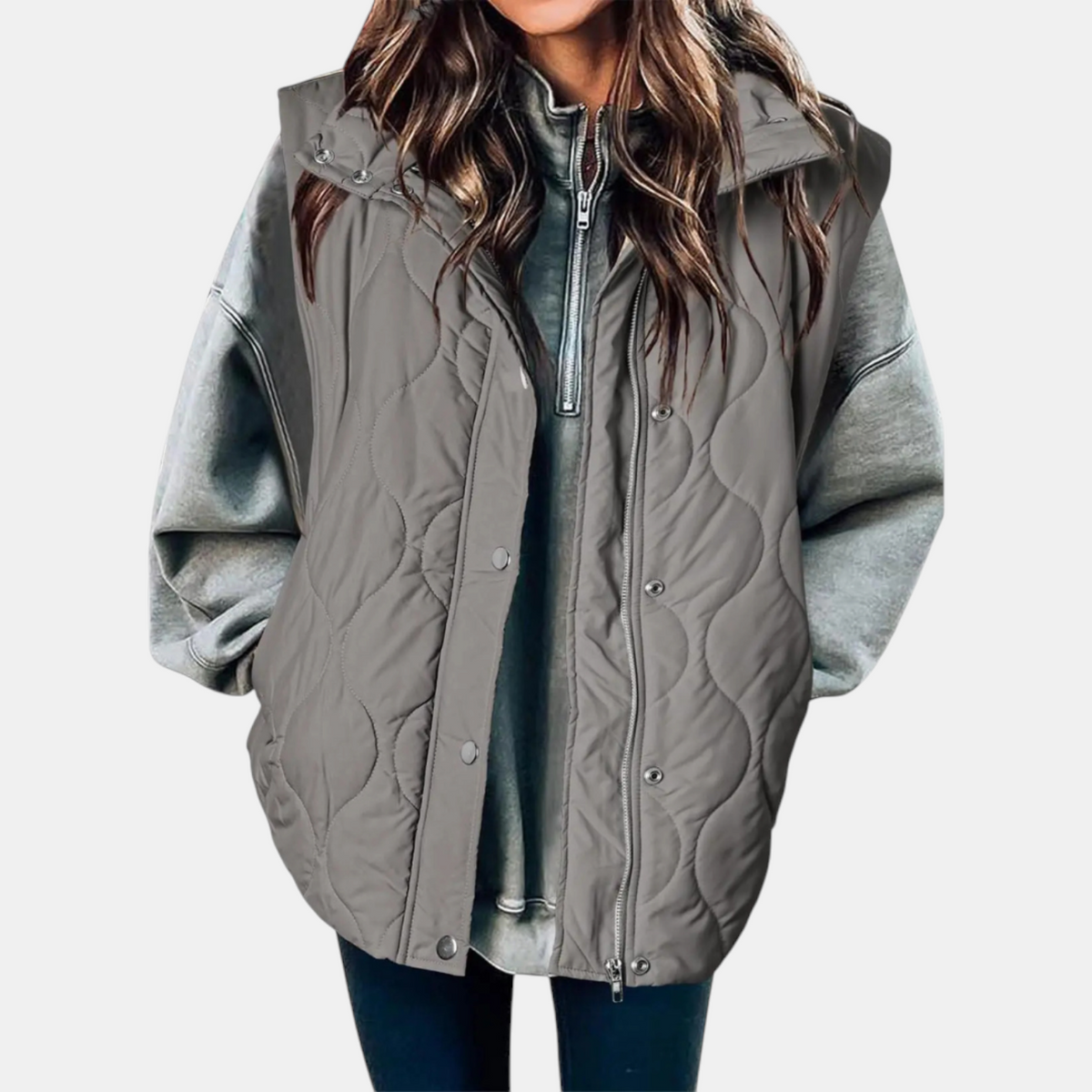 Susan | Women's Puffer Vest Quilted Zip Up Snap Button Sleeveless Coat