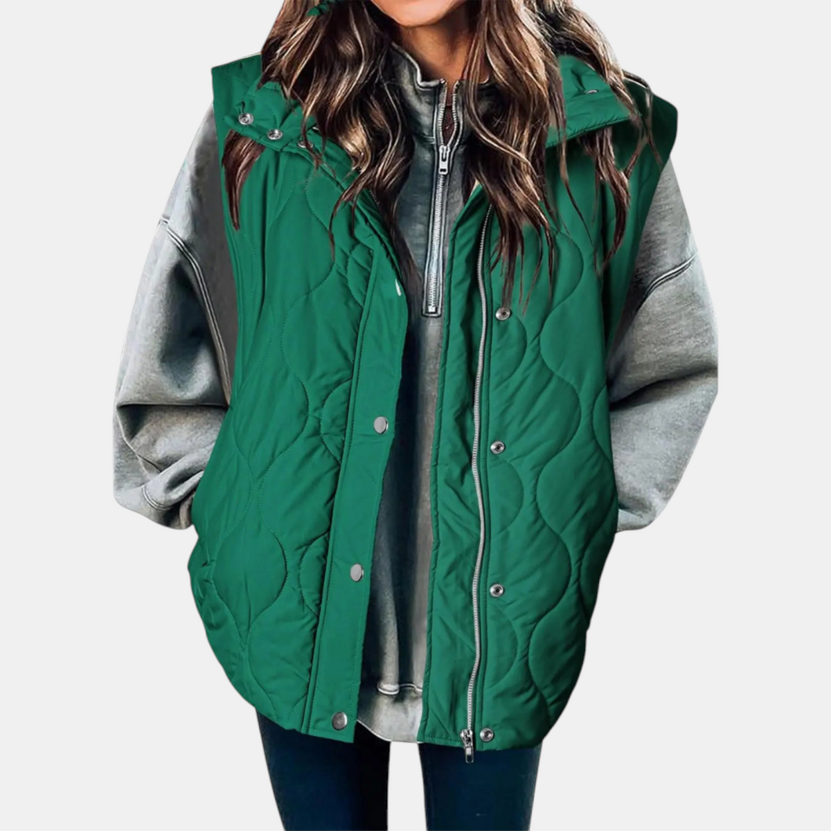 Susan | Women's Puffer Vest Quilted Zip Up Snap Button Sleeveless Coat