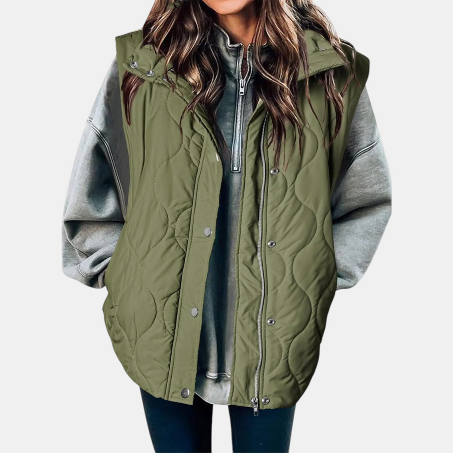 Susan | Women's Puffer Vest Quilted Zip Up Snap Button Sleeveless Coat