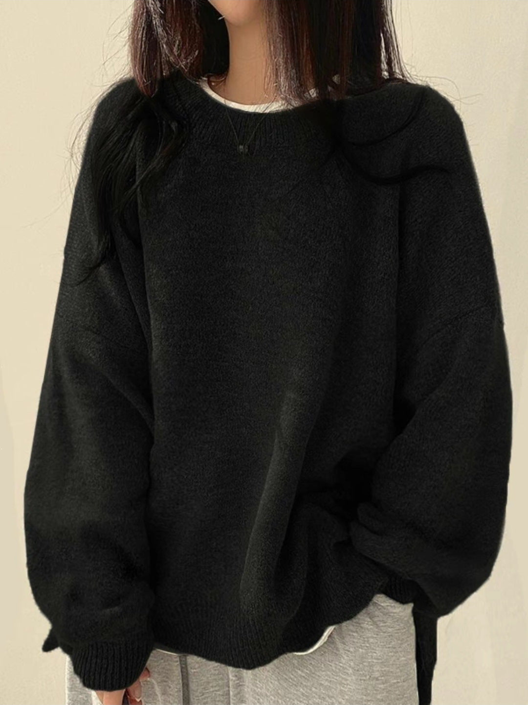 Harriet - Women's Drop Shoulder Split Hem Round Neck Sweater