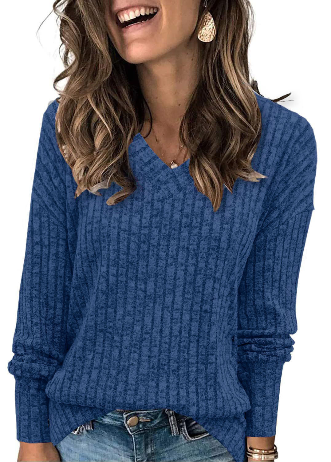 Eva - Women V Neck Oversized Lightweight Knit Sweater