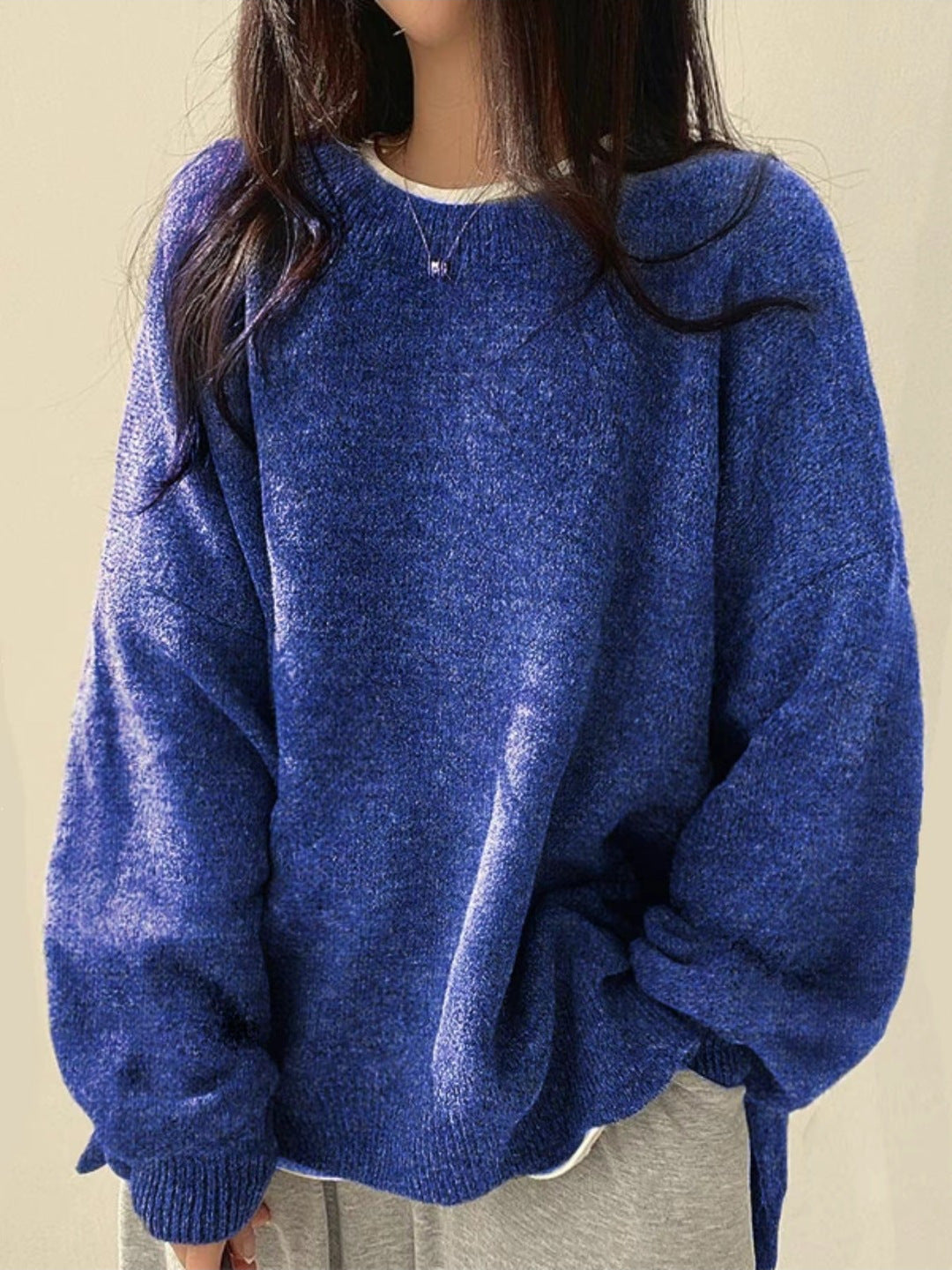 Harriet - Women's Drop Shoulder Split Hem Round Neck Sweater