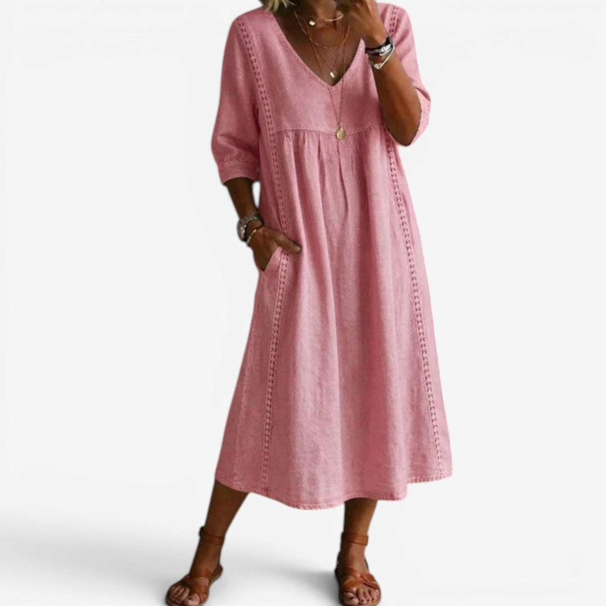 Clémence | Robe midi fluide à col V
