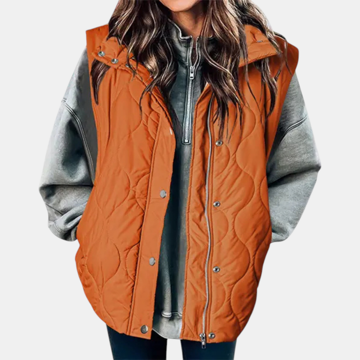 Susan | Women's Puffer Vest Quilted Zip Up Snap Button Sleeveless Coat