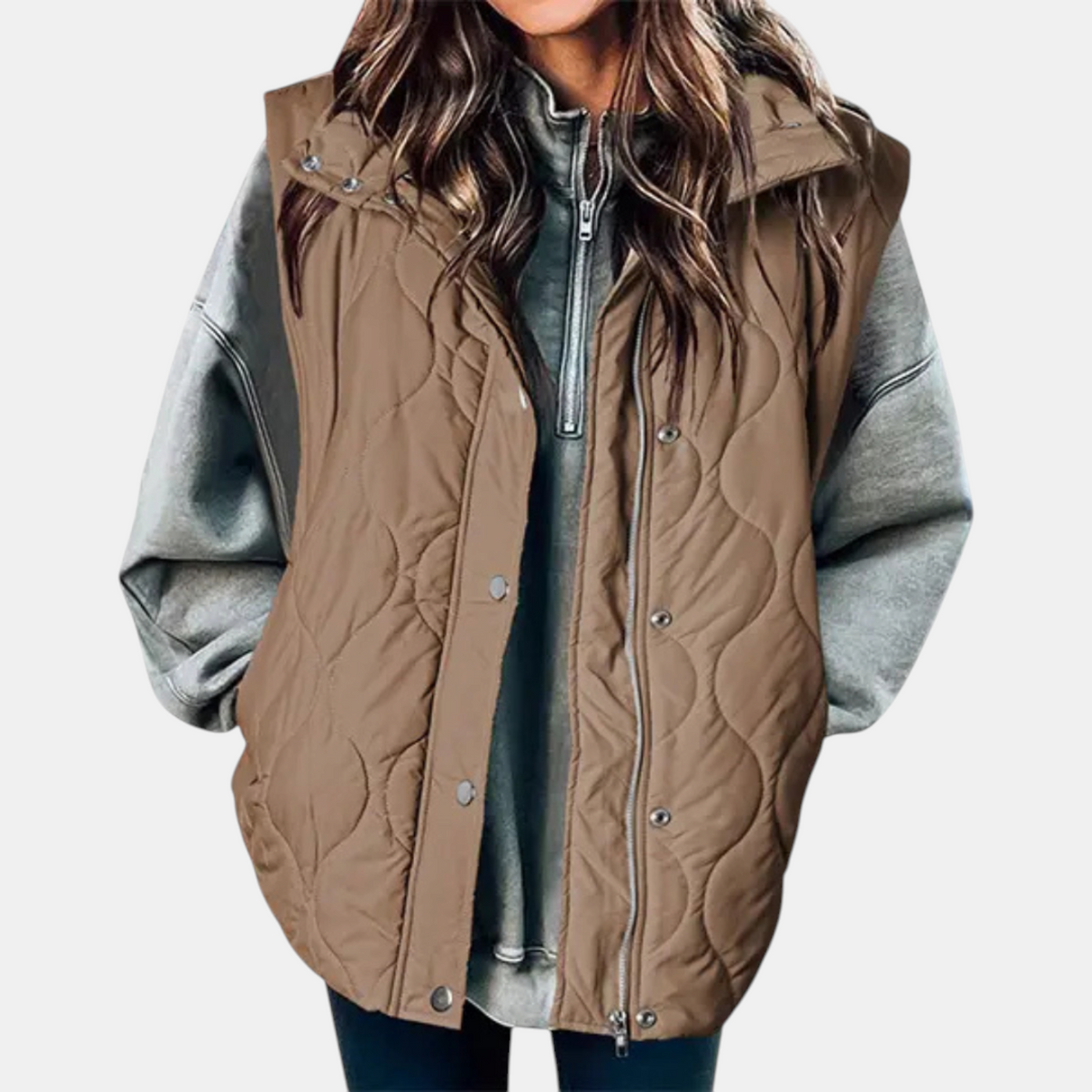 Susan | Women's Puffer Vest Quilted Zip Up Snap Button Sleeveless Coat