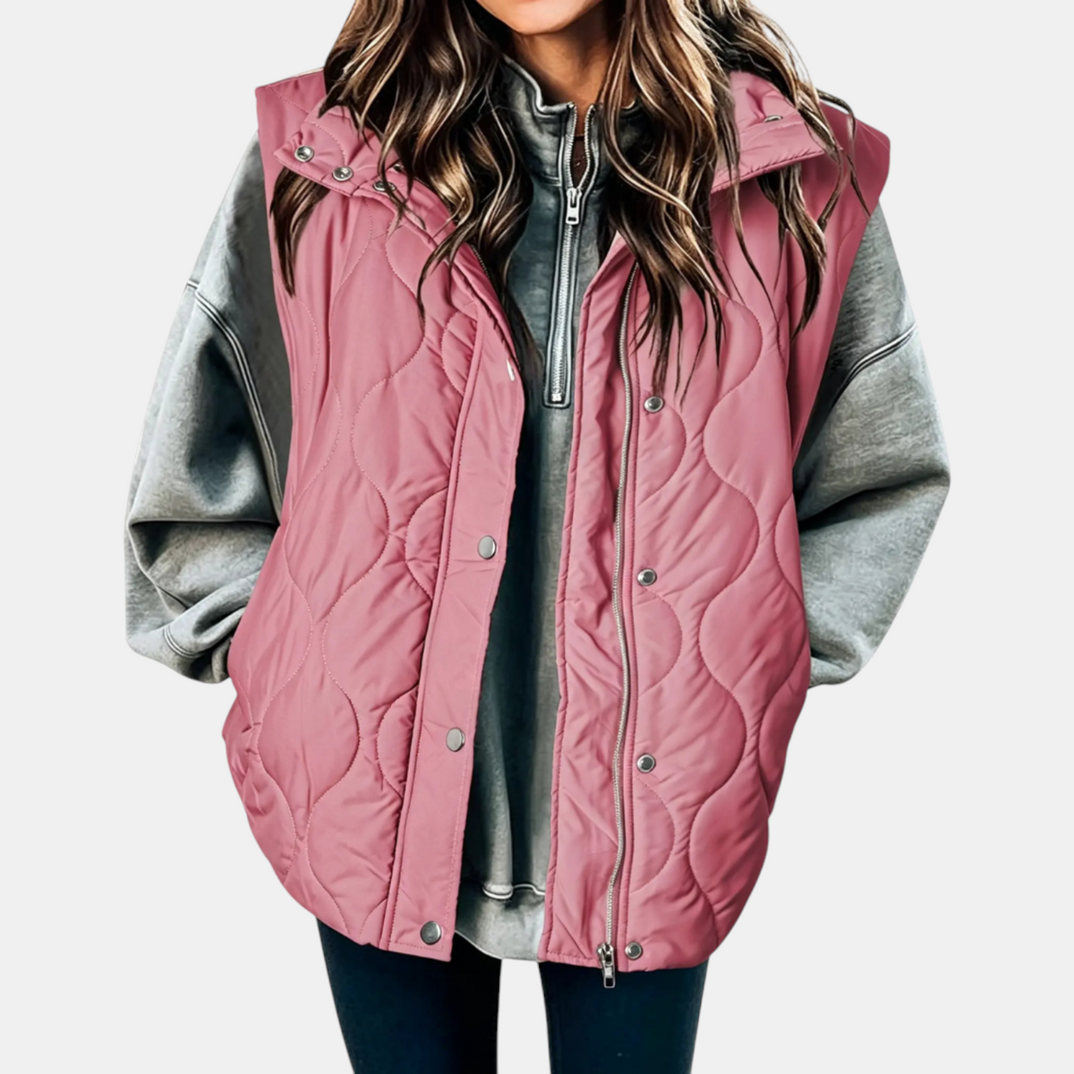 Susan | Women's Puffer Vest Quilted Zip Up Snap Button Sleeveless Coat
