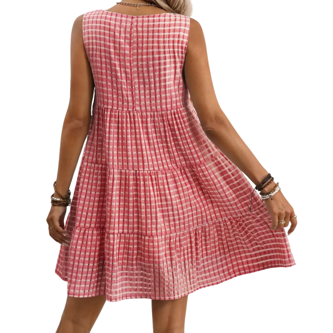Wyla | Robe sans manches à carreaux et volants