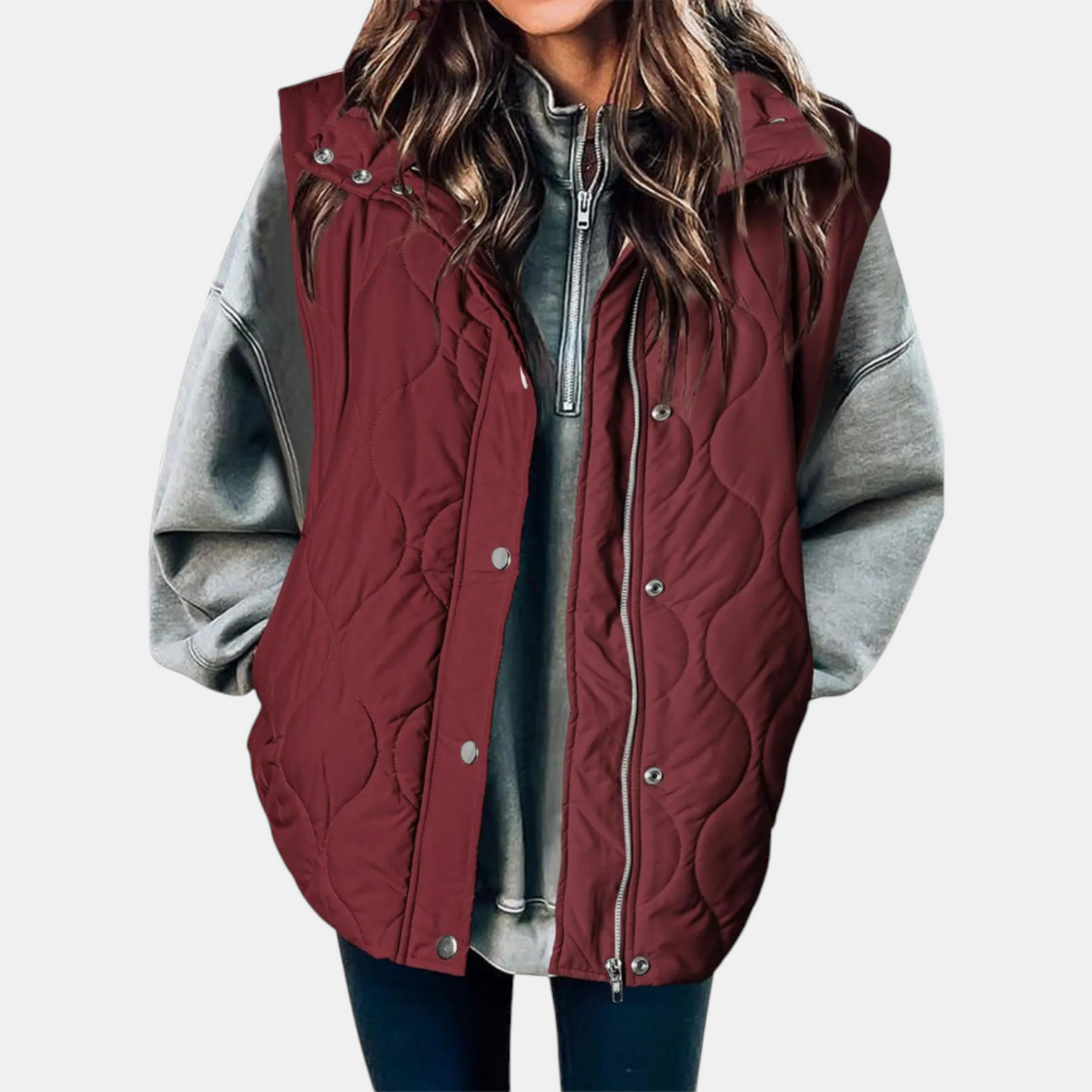 Susan | Women's Puffer Vest Quilted Zip Up Snap Button Sleeveless Coat