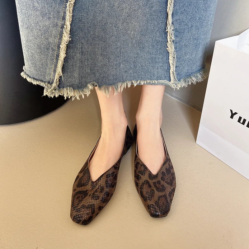 Livia | Leopard Print Square-Toe Ballet Flats